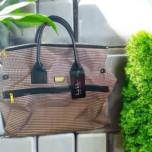 Nicole Miller Black and Tan Travel Bag with Leather Handles